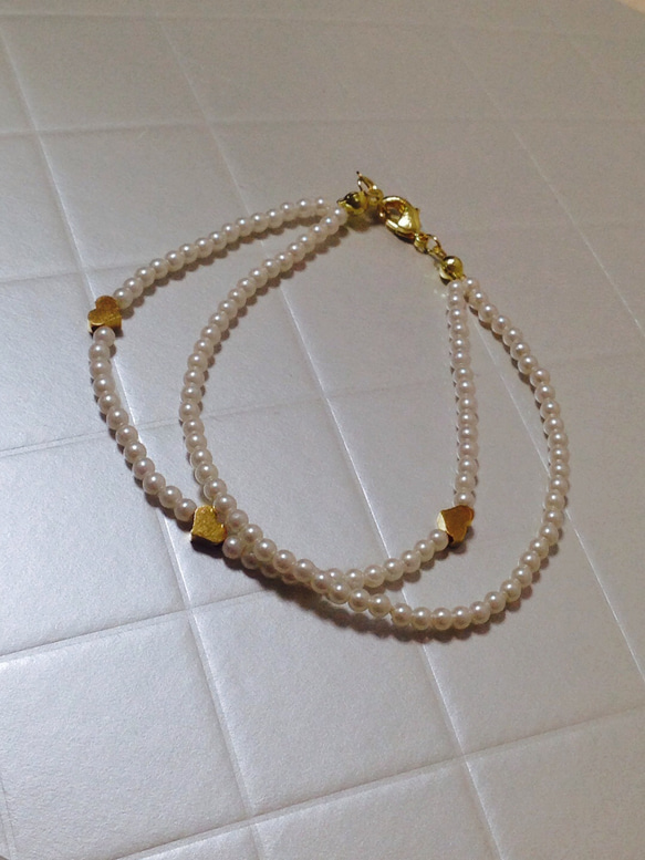 Fake pearl & heart beads * bracelet 1枚目の画像