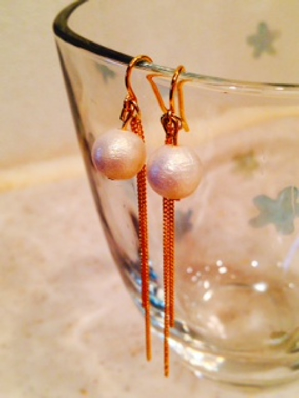 cotton pearl & chain 1 * earring 1枚目の画像