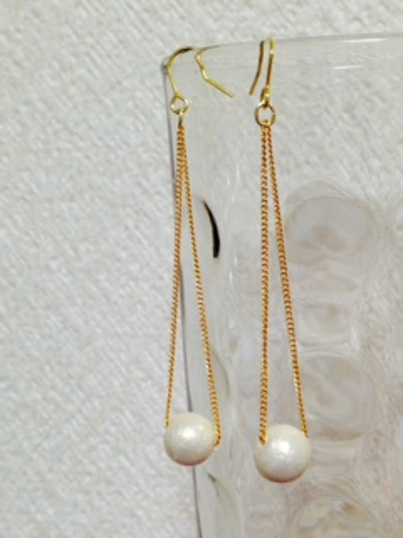 cotton pearl & chain 2 * earring 1枚目の画像