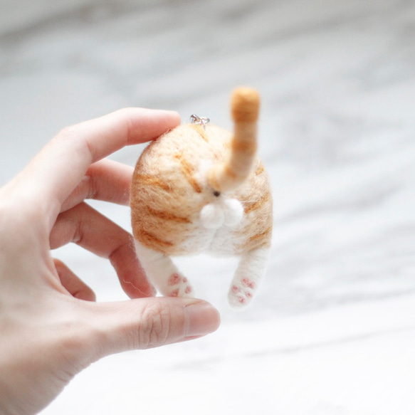Cat-猫シリーズ - 羊毛フェルト猫のお尻の魅力/ボール猫キーリング（オレンジ猫） 3枚目の画像