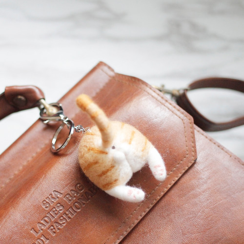 Cat-猫シリーズ - 羊毛フェルト猫のお尻の魅力/ボール猫キーリング