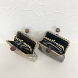 NEW☆フェイクレザー　ダブルがま口木製玉コンパクトお財布 6枚目の画像