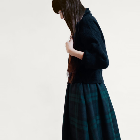 fs 秋冬 タータンチェック ウール 濃紺 緑 ロングスカート ●ANNA● 6枚目の画像