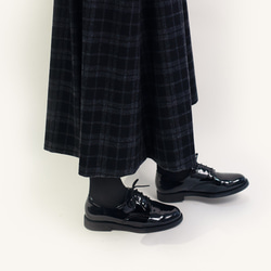 秋冬 ブラック グレー チェック ウール ロングスカート ●BERDA● 4枚目の画像