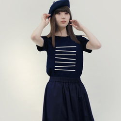 ★大人のPOPなTシャツ ★ボーダー★ 紺×白 ●POMPON-BORDER-NAVY×SNOW● 1枚目の画像