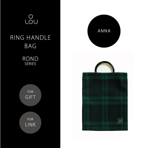 fs リングハンドルバッグ 濃紺×緑 タータンチェック ●ROND-ANNA● 2枚目の画像