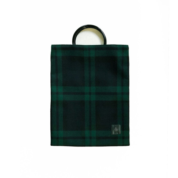 fs リングハンドルバッグ 濃紺×緑 タータンチェック ●ROND-ANNA● 3枚目の画像
