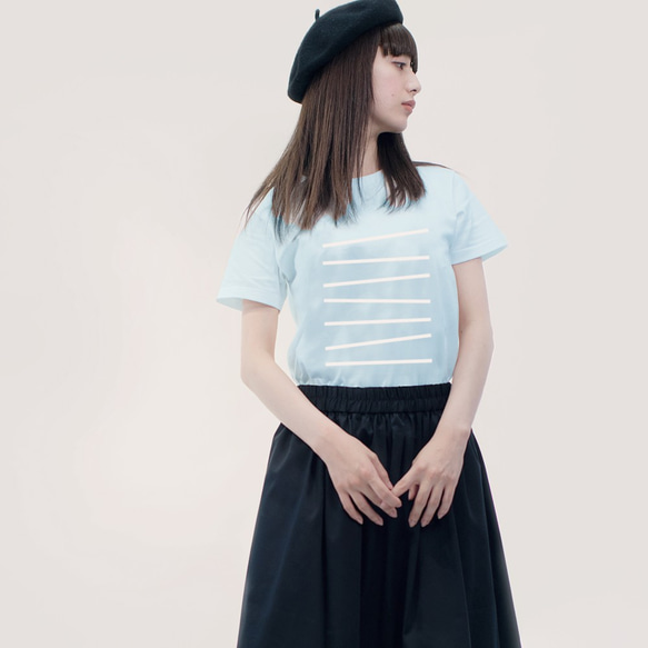 限定Mサイズ★大人のPOPなTシャツ★ボーダー★水色×白 ●POMPON-BORDER-AQUA×SNOW● 1枚目の画像