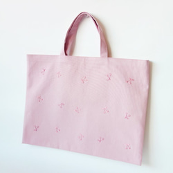 レッスンバッグ　さくらんぼ 刺繍　ピンク　ストライプ チェリー 女の子 3枚目の画像