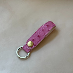 「KENT的手工皮革」鴕鳥皮鑰匙圈-粉紅色 第1張的照片