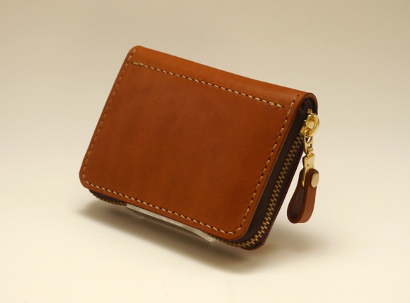 [Kent&#39;s handmade leather]レザージッパー財布ダブルカード収納（キャラメル色） 1枚目の画像