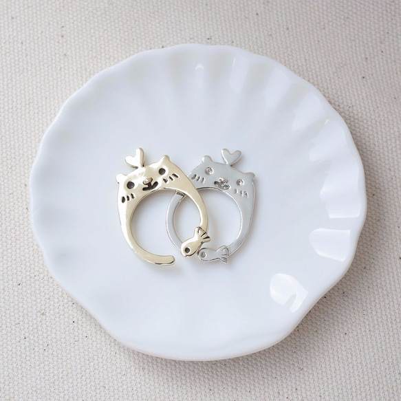 【 Cami Handicraft 】熊と魚 925スターリングシルバー指輪 5枚目の画像