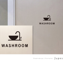 洗面所(WASHROOM)用サインステッカー 黒or白 1枚目の画像