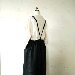 [100％亞麻]一件式圍裙（黑色） 第5張的照片