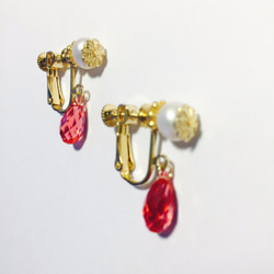 新娘紅～水蓮紅施華洛世奇水晶夾式耳墜 Lotus Red Swarovski Ear Clips 第2張的照片