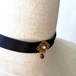 復古花片石榴石墜頸鍊 Vintage Style Red Garnet Choker 第3張的照片