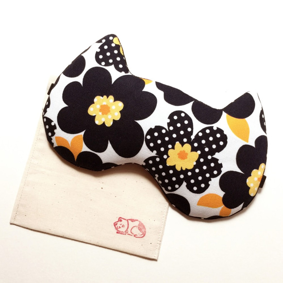 Night Cat Sleep Mask - Black Flower 1枚目の画像