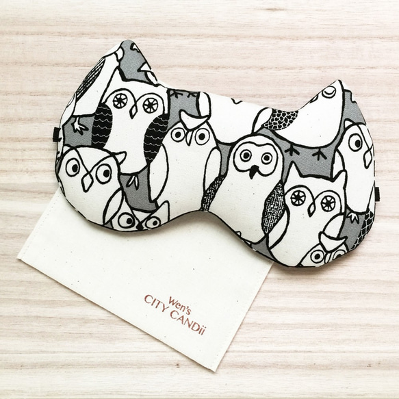 Owl Doodle Sleep Mask - Black 1枚目の画像