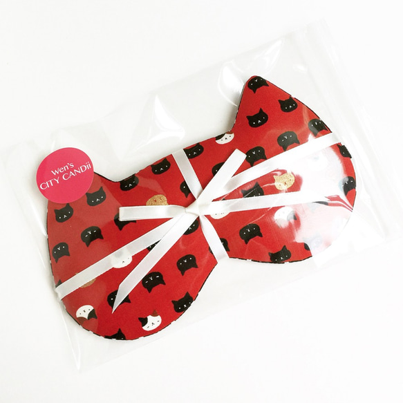 Night Cat Sleep Mask - Red (Adjustable Elastic Band) 4枚目の画像