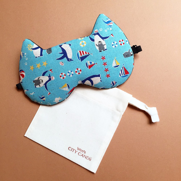 Summer Penguins Sleep Mask - Blue (Adjustable Elastic Band) 1枚目の画像