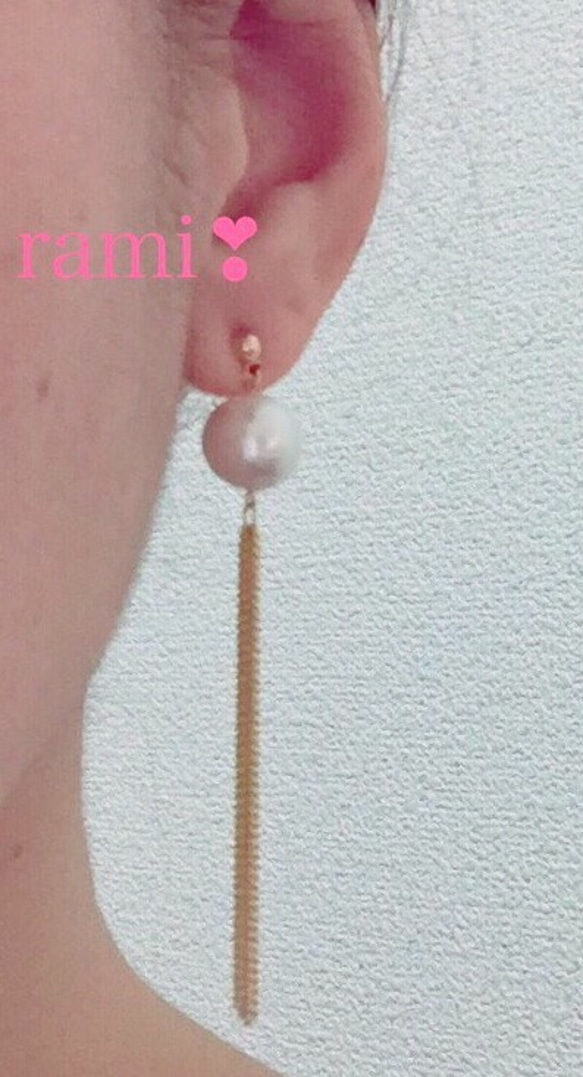 *♡一粒パールのチェーンタッセルピアス/イヤリング♡* 2枚目の画像