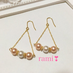 *♡パールのtriangleチェーンピアス/イヤリング♡* 2枚目の画像