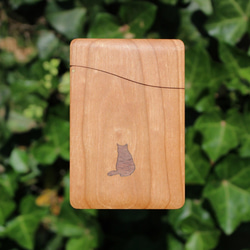 木製名刺入れ　猫no.2チェリー　木製１０枚用 6枚目の画像