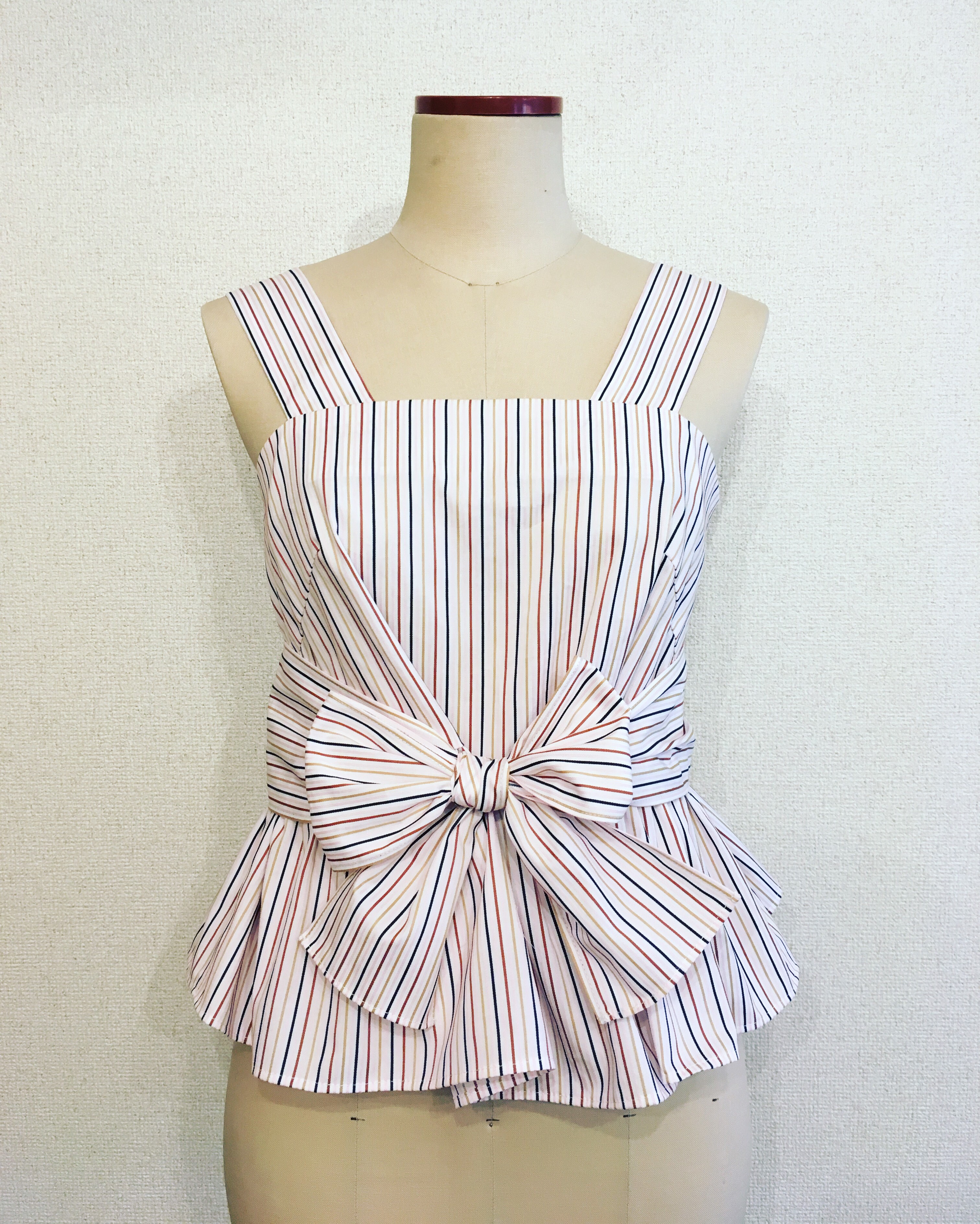 マルチカラーストライプブラウス＊リボンベルト付＊