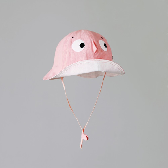 【HidingHood-Pink】軽量ウォッシュドコットン子供用サンハット 2枚目の画像