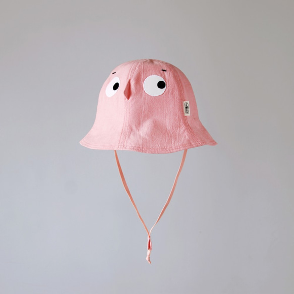 【躲帽帽-粉紅】輕薄水洗棉兒童遮陽帽 第5張的照片