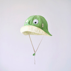 【躲帽帽-草綠】輕薄水洗棉  兒童遮陽帽 第4張的照片