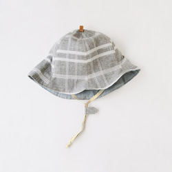 色織格紋淺灰輕薄兒童遮陽帽 第4張的照片