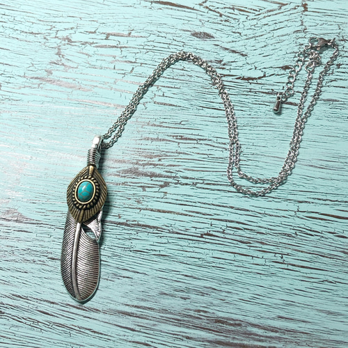 Creema限定 フェザー ターコイズ ネックレス メンズ 送料無料