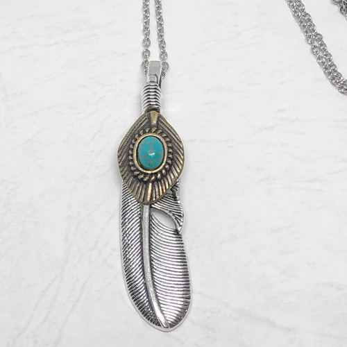 Creema限定 フェザー ターコイズ ネックレス メンズ 送料無料