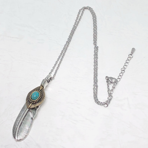 Creema限定 フェザー ターコイズ ネックレス メンズ 送料無料