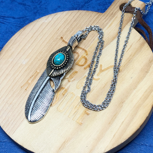 kw Creema限定 フェザー ターコイズ ネックレス メンズ 送料無料