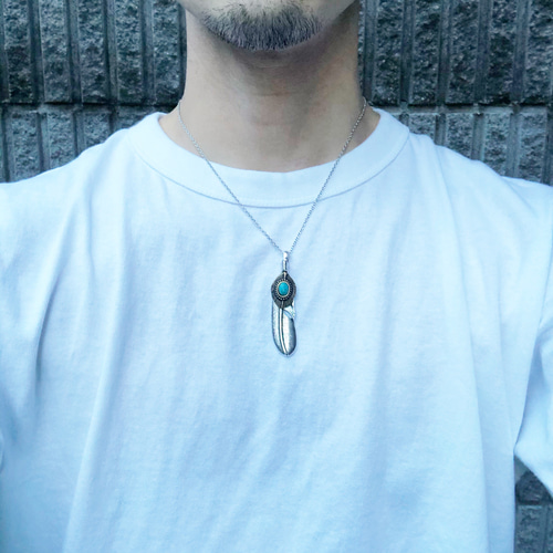 Creema限定 フェザー ターコイズ ネックレス メンズ 送料無料