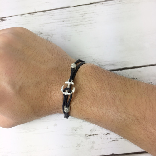 イカリ アンカー ブレスレット（黒） kwbr0034 マットシルバー メンズ