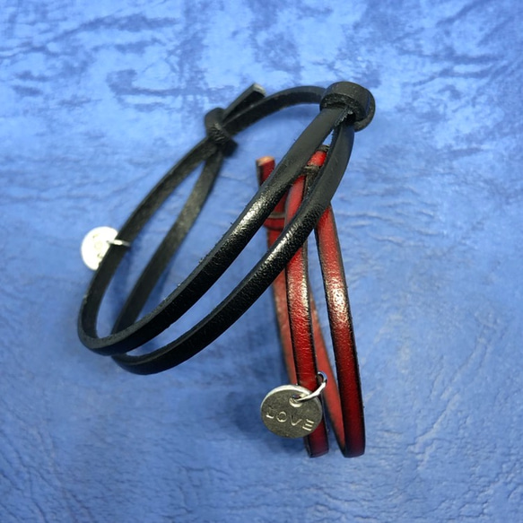 kw【ペア】 イタリアンレザーブレスレット（黒、焦茶、赤、チョコ）　メンズ レディース 送料無料 10枚目の画像