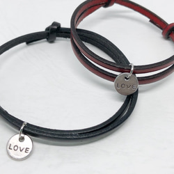 kw【ペア】 イタリアンレザーブレスレット（黒、焦茶、赤、チョコ）　メンズ レディース 送料無料 2枚目の画像