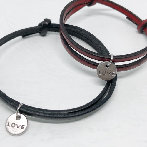 kw【ペア】 イタリアンレザーブレスレット（黒、焦茶、赤、チョコ