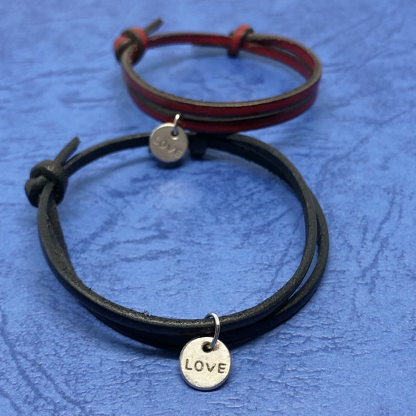 kw【ペア】 イタリアンレザーブレスレット（黒、焦茶、赤、チョコ）　メンズ レディース 送料無料 5枚目の画像