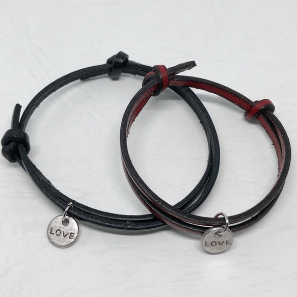 kw【ペア】 イタリアンレザーブレスレット（黒、焦茶、赤、チョコ）　メンズ レディース 送料無料 6枚目の画像