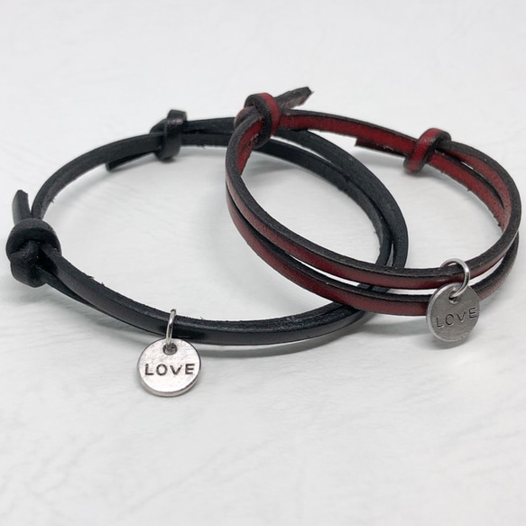 kw【ペア】 イタリアンレザーブレスレット（黒、焦茶、赤、チョコ）　メンズ レディース 送料無料 7枚目の画像