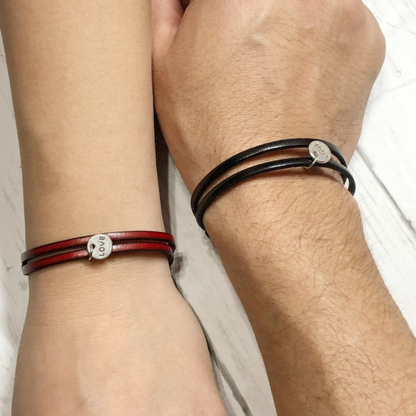kw【ペア】 イタリアンレザーブレスレット（黒、焦茶、赤、チョコ）　メンズ レディース 送料無料 9枚目の画像