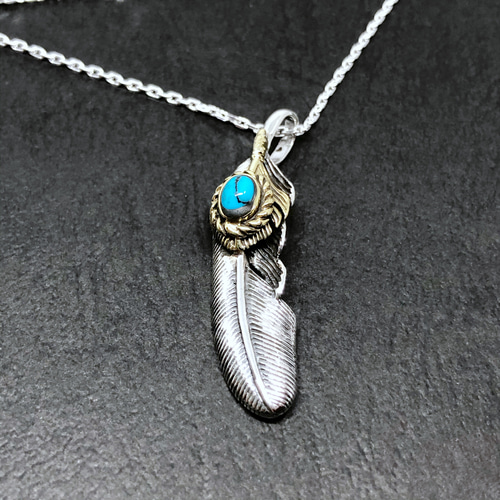 Creema限定【新作】シルバー925 フェザー ターコイズ ネックレス