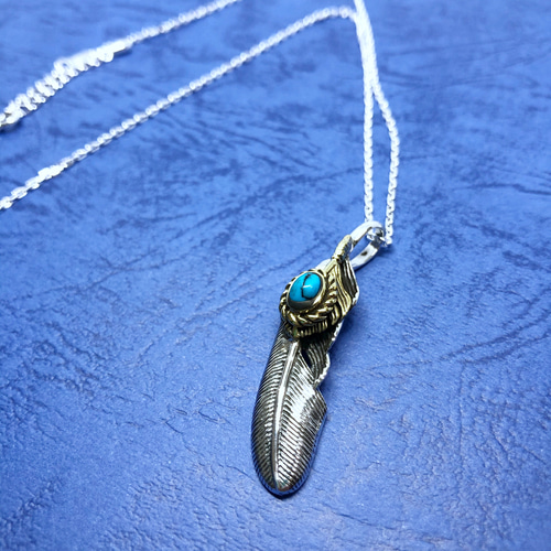 Creema限定【新作】シルバー925 フェザー ターコイズ ネックレス