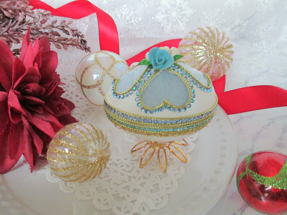 【送料無料】エッグアート＊ハート宝石箱＊ブルー＊イースター＊プチギフト