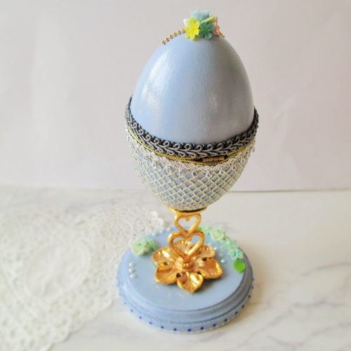 エッグアート＊クリアブルー＊宝石箱＊バラ＊カメオ＊ウェディング