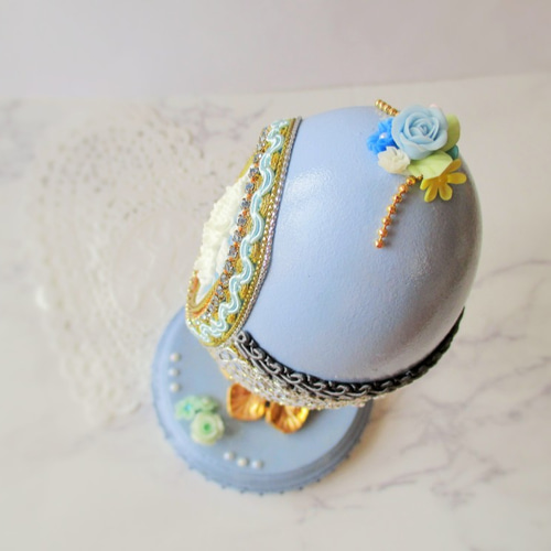 エッグアート＊クリアブルー＊宝石箱＊バラ＊カメオ＊ウェディング